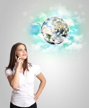 Young business woman with earth and cloud concept-1