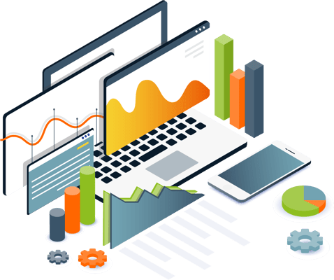Devices with data visualizations layered on top Devices with data visualizations layered on top