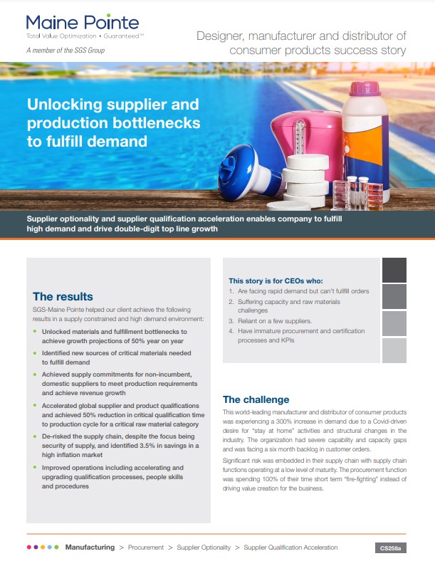 Supplier optionality and supplier qualification acceleration success story